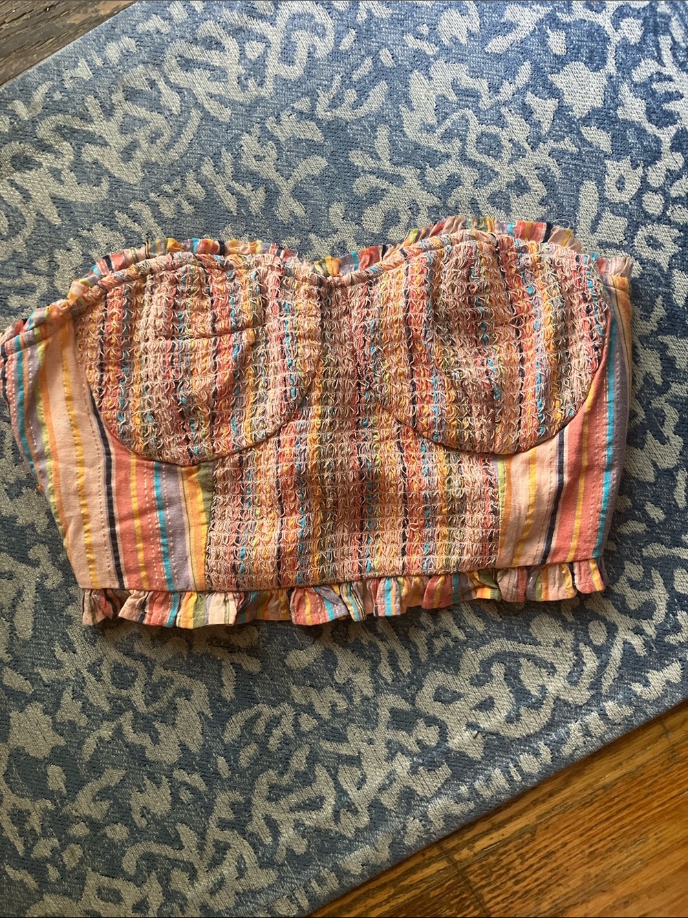 Anthropologie Multicolor Striped Smocked Strapless Crop Top